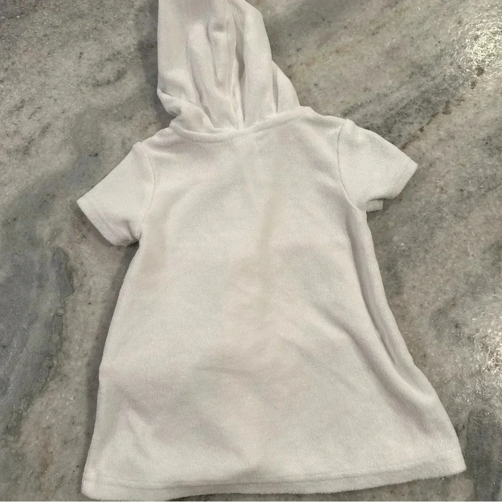 Little Me White Terry Cloth Hoodie Swim Cover Up Pink Bow Ribbon Size 6-9 Month